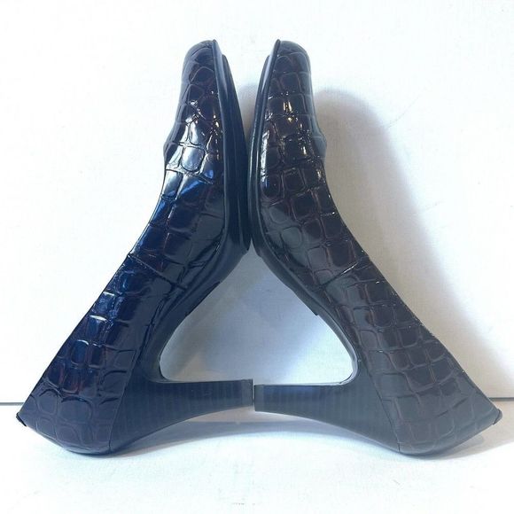 Eurosoft by Sofft Women's Size 8.5 M Pumps Glossy Croc Print Slip On Brown Heels - Picture 5 of 12